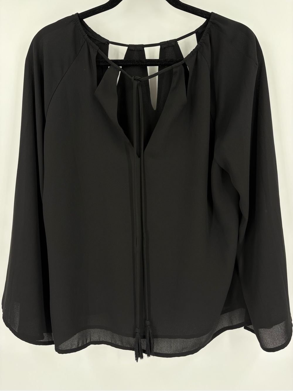 Dark Fairy Forest Witch Goddess Black Bell Sleeve Sheer Flowy Blouse Top Medium - Picture 9 of 12